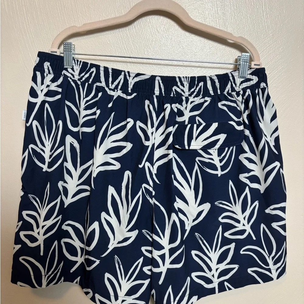 Onia‎ The Calder Mens Swim Trunks Shorts Floral Leaf Pattern Navy Blue White XXL